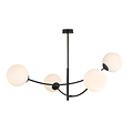 Hanging lamp 4 curved arms black and white opal glass E14