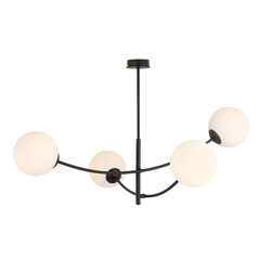 Lampe suspendue 4 bras courbés verre opale noir et blanc E14