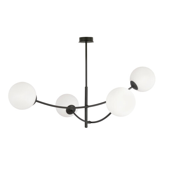 Emibig Emibig Lampe suspendue 4 bras courbés noir et verre opale blanc E14 - Éclairage élégant pour chaque pièce