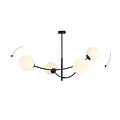 Hanging lamp 4 curved arms black and white opal glass E14
