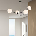 Hanging lamp 4 curved arms black and white opal glass E14