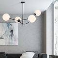 Hanging lamp 4 curved arms black and white opal glass E14