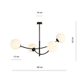 Hanging lamp 4 curved arms black and white opal glass E14