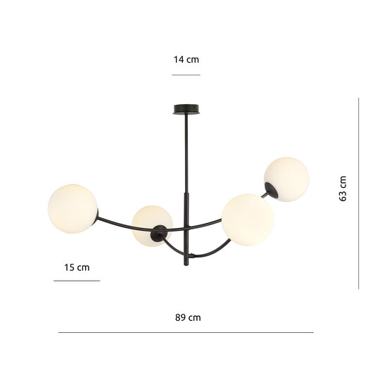Emibig Emibig Hanging lamp 4 curved arms black and white opal glass E14 - Stylish lighting for any room