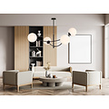 Hanging lamp 4 curved arms black and white opal glass E14