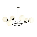 Hanging lamp 6 curved arms black and white opal glass E14