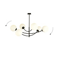 Hanglamp 6 gebogen armen zwart en wit opaal glas E14