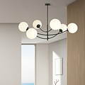 Hanging lamp 6 curved arms black and white opal glass E14