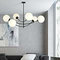 Hanging lamp 6 curved arms black and white opal glass E14