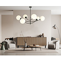 Lampe suspendue 6 bras courbés verre opale noir et blanc E14