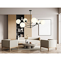 Hanging lamp 6 curved arms black and white opal glass E14