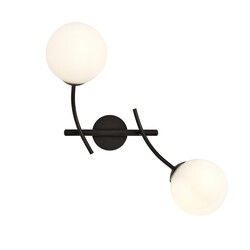 Wall lamp with double curved arms and white glass balls E14