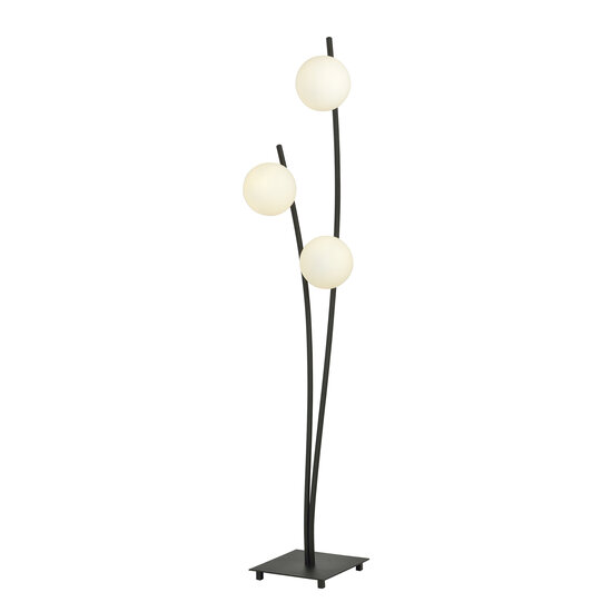 vloerlamp met wuivende zwarte armen en witte bollen E14