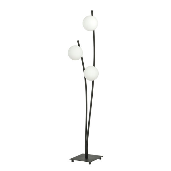 vloerlamp met wuivende zwarte armen en witte bollen E14