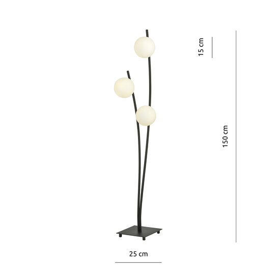 vloerlamp met wuivende zwarte armen en witte bollen E14