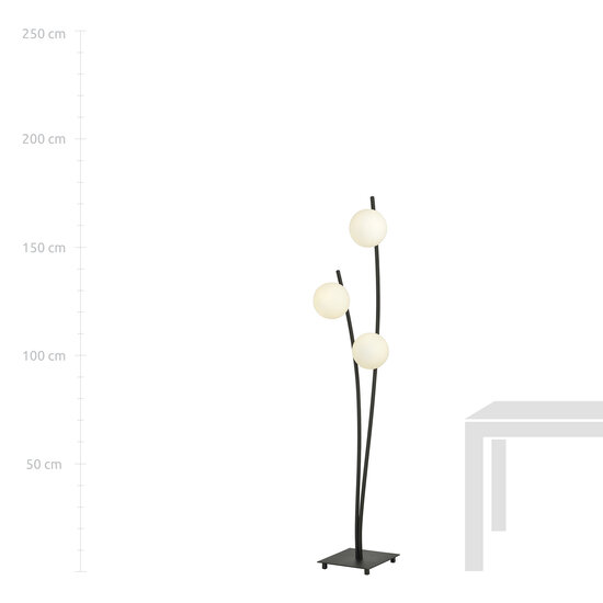 vloerlamp met wuivende zwarte armen en witte bollen E14