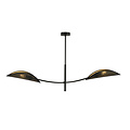 black and gold hanging lamp with 2 curved arms