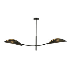 Black and gold hanging lamp with 2 curved arms