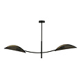 black and gold hanging lamp with 2 curved arms