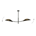 black and gold hanging lamp with 2 curved arms