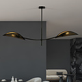 black and gold hanging lamp with 2 curved arms
