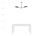 black and gold hanging lamp with 2 curved arms