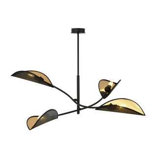 Black with gold hanging lamp with 4 arms and transparent leaves