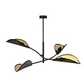 black with gold hanging lamp with 4 arms and transparent leaves