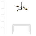 black with gold hanging lamp with 4 arms and transparent leaves