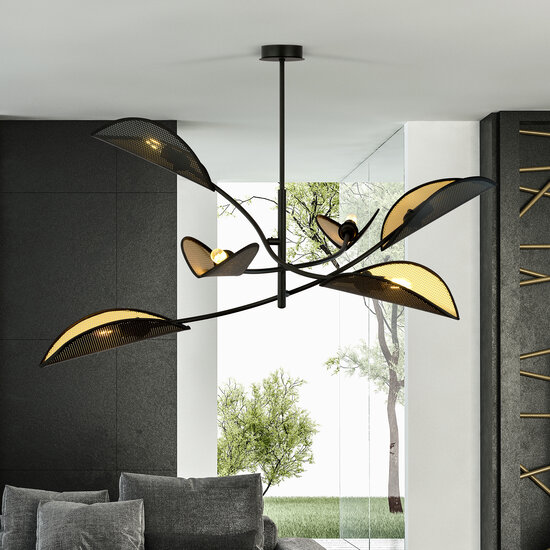 Black and gold hanging lamp with 6 arms