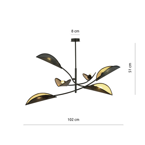 Black and gold hanging lamp with 6 arms