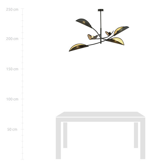 Lampe suspendue noire et dorée à 6 bras