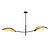 Black and rattan hanging lamp with 2 curved arms
