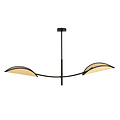 Zwart en rotan hanglamp met 2 gebogen armen