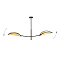 Zwart en rotan hanglamp met 2 gebogen armen