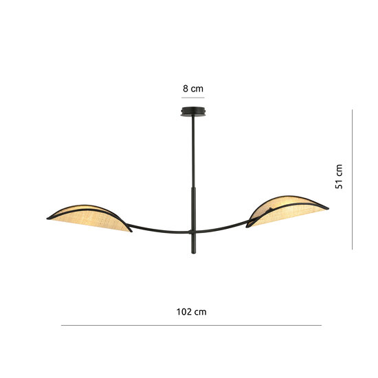 Emibig Emibig Lampe suspendue noire et en rotin avec 2 bras courbés - Parfaite pour créer une ambiance chaleureuse