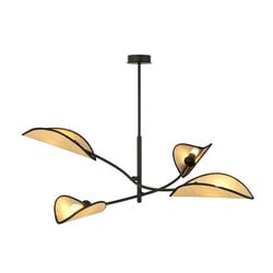Emibig Black with rattan hanging lamp with 4 arms and transparent leaves