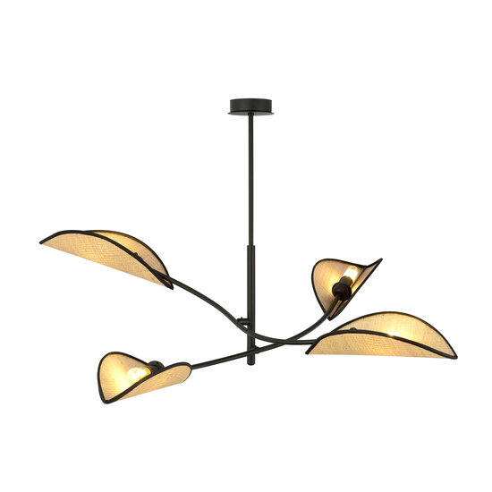 Emibig Emibig Lampe suspendue noire avec rotin à 4 bras et feuilles transparentes - Créez une ambiance chaleureuse dans votre espace