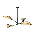 Black with rattan hanging lamp with 4 arms and transparent leaves