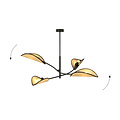 Black with rattan hanging lamp with 4 arms and transparent leaves