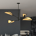 Black with rattan hanging lamp with 4 arms and transparent leaves