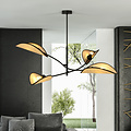 Black with rattan hanging lamp with 4 arms and transparent leaves