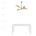 Black with rattan hanging lamp with 4 arms and transparent leaves