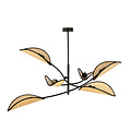 Black and rattan hanging lamp with 6 arms