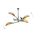 Black and rattan hanging lamp with 6 arms