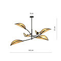 Black and rattan hanging lamp with 6 arms