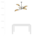 Black and rattan hanging lamp with 6 arms