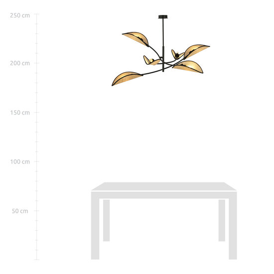 Black and rattan hanging lamp with 6 arms