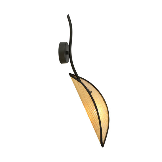 Wall lamp black and rattan with falling leaf effect