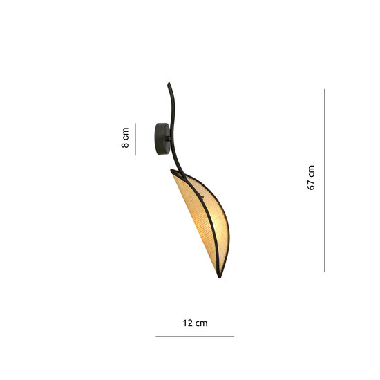 Applique noire et rotin effet feuille tombante